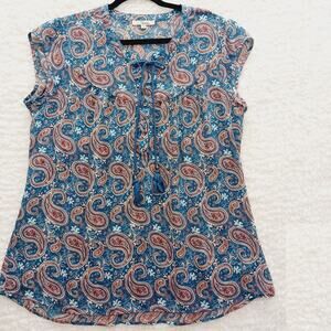 Blouse Size L Paisley Boho Sheer Cottagecore Whimsycore Resort Chic Office Tie
